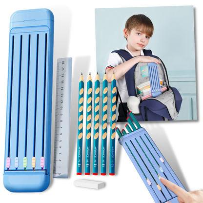 Trousse à crayons rigide avec crayons et règle
