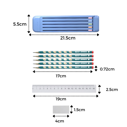 Trousse à crayons rigide avec crayons et règle