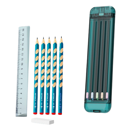 Trousse à crayons rigide avec crayons et règle