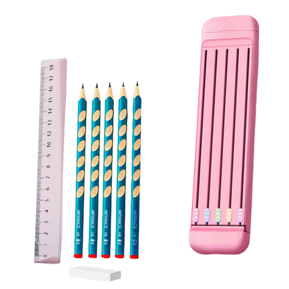 Trousse à crayons rigide avec crayons et règle