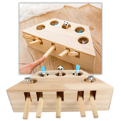 Jouet interactif en bois à 5 trous pour chat