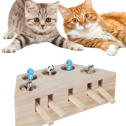 Jouet interactif en bois à 5 trous pour chat