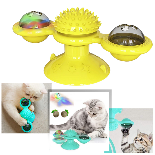 Jouet pour chat "moulin à vent rotatif" avec brosse
