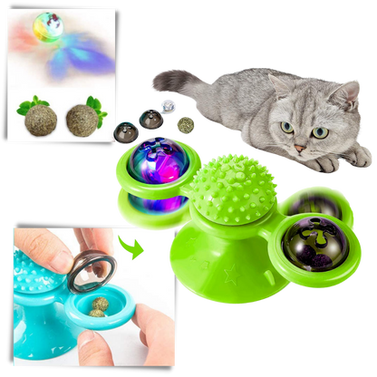 Jouet pour chat "moulin à vent rotatif" avec brosse