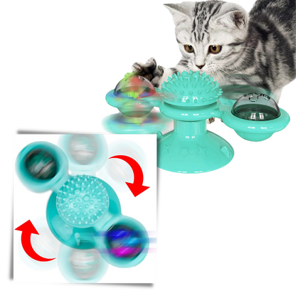 Jouet pour chat "moulin à vent rotatif" avec brosse