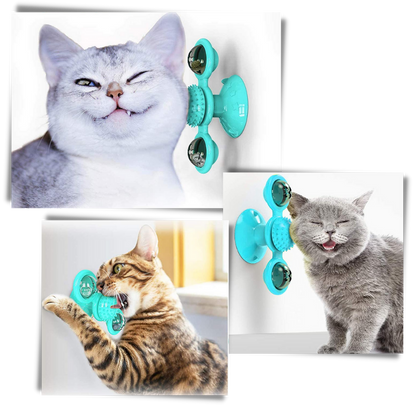 Jouet pour chat "moulin à vent rotatif" avec brosse