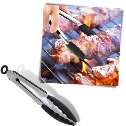 Pince de barbecue en acier inoxydable avec poignée en silicone