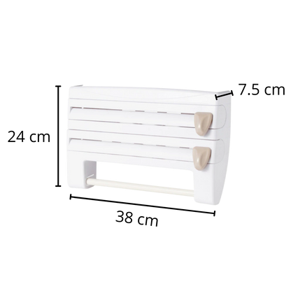 Support mural 4-en-1 pour film étirable et papier essuie-tout