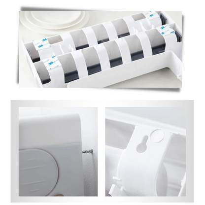 Support mural 4-en-1 pour film étirable et papier essuie-tout