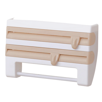 Support mural 4-en-1 pour film étirable et papier essuie-tout