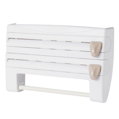 Support mural 4-en-1 pour film étirable et papier essuie-tout